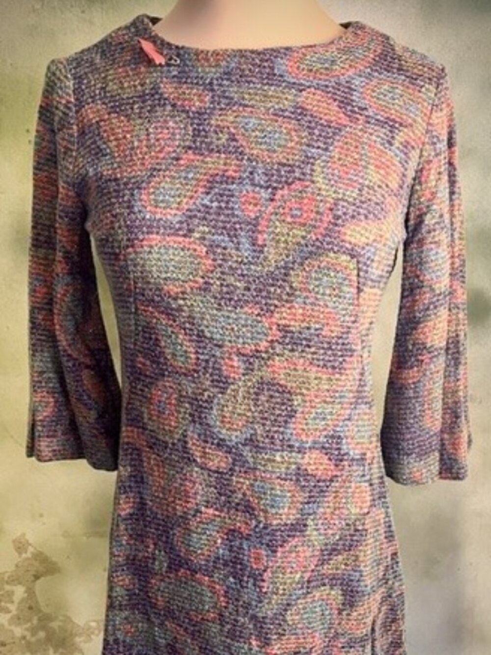 Vintage 70s Paisley Bell Sleeve Mini Dress Multicolor